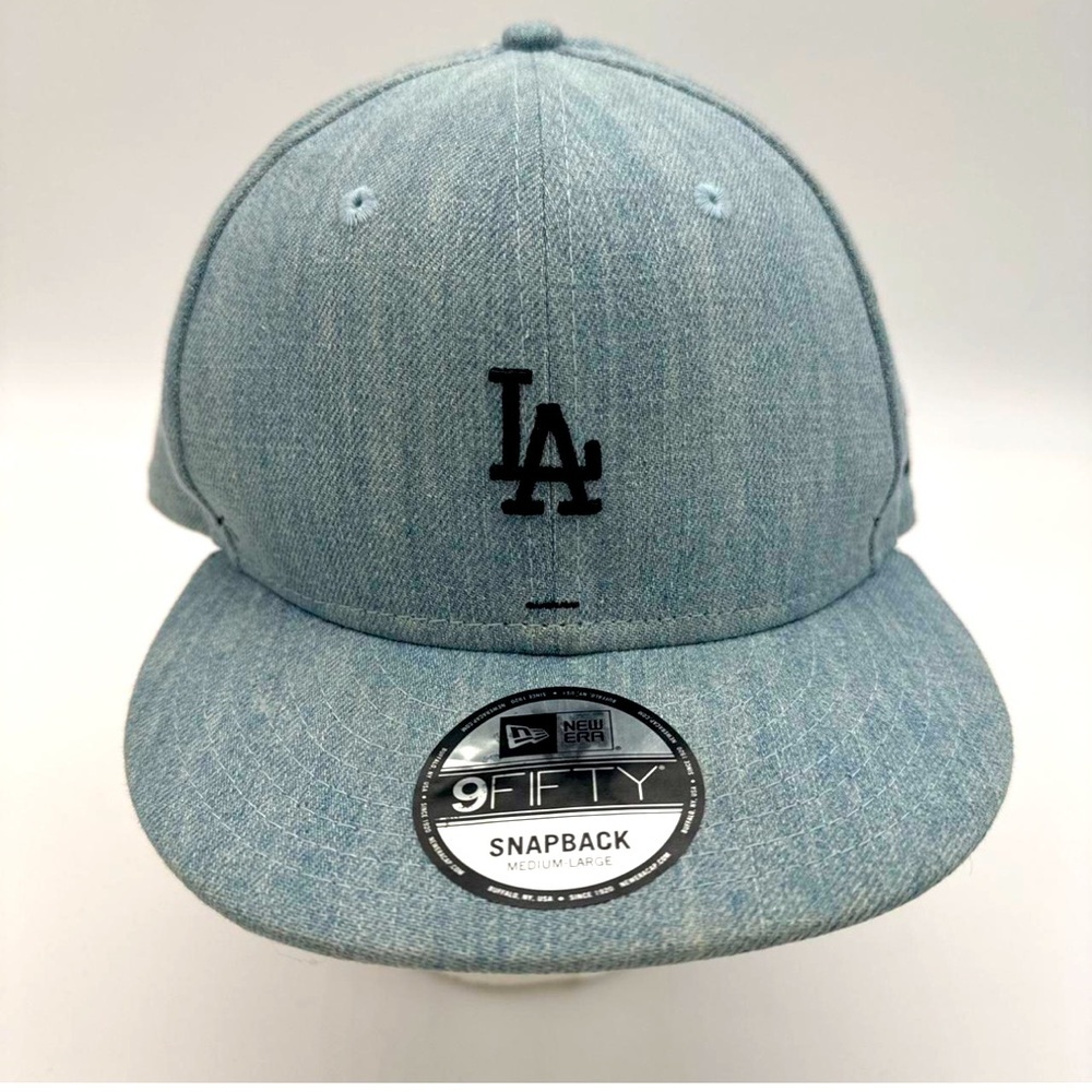 LA Dodgers Hat SnapBack Baseball Cap New Era MLB denim Jean Light Baby Blue EUC